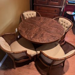 Mid Century Barrel Back Tufted Cane Chair’s (Champagne Tan Fabric) and Dinning Table **See Description