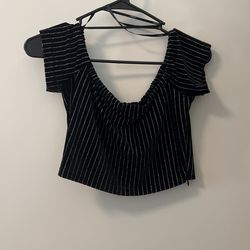 Black Silver Stripe Crop Top