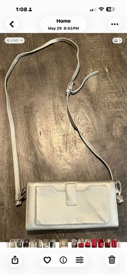 Metallic Silver Leather Crossbody Wallet Purse