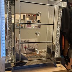 All New Faux Diamonds And Mirrored  3 Drawer Nightstand 