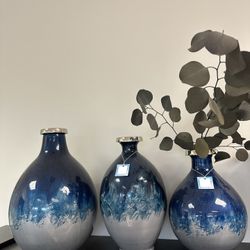 Set of 3 Blue Vases