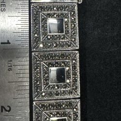 Vintage  Judith & Jack Sterling Silver marcasite &Black Onyx Link Bracelet