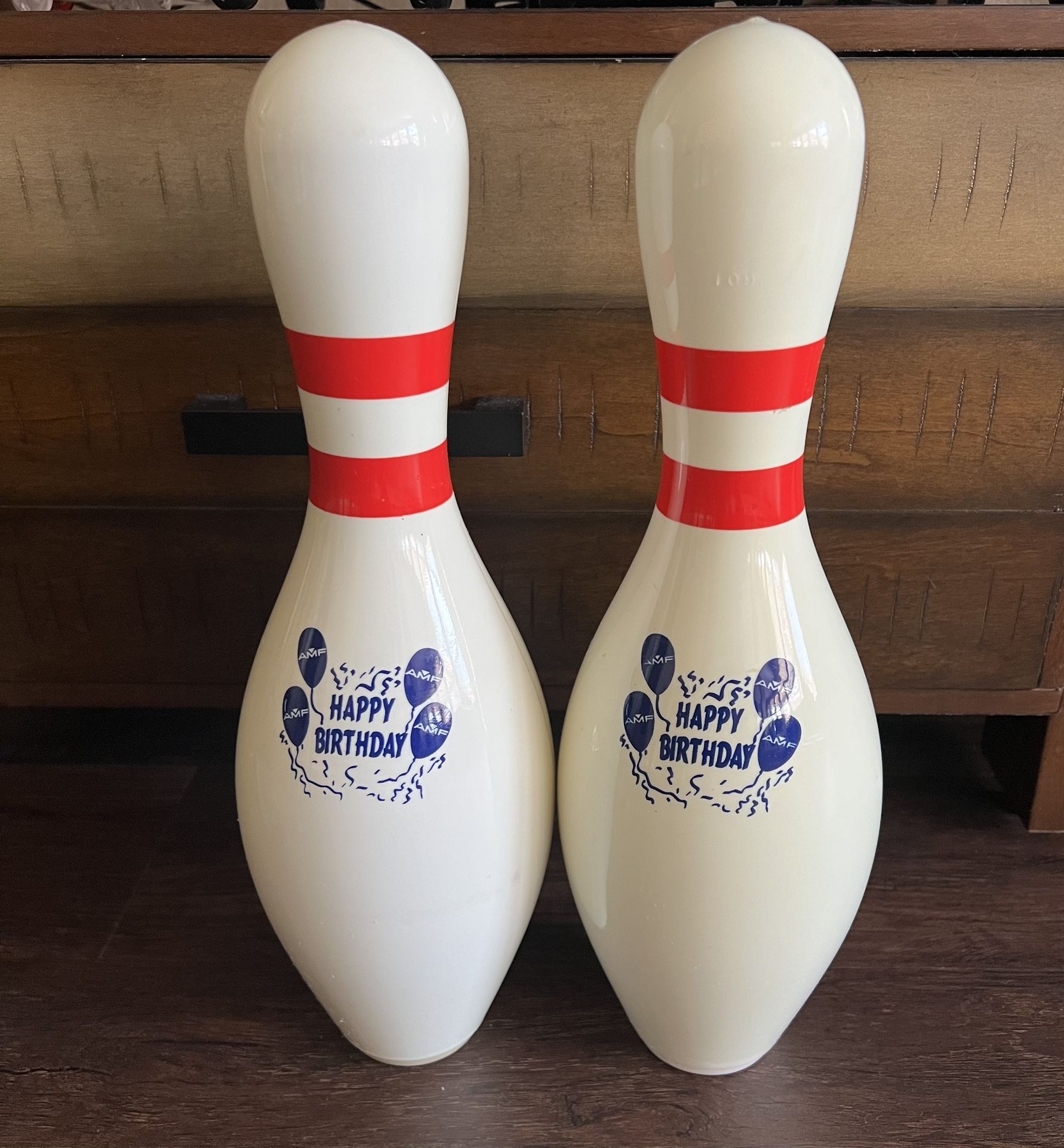 AMF "Happy Birthday" White & Red Heavy Full Size 15" Bowling Pins Birthday Party