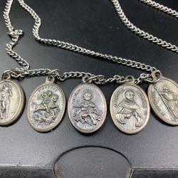 Vint Catholic Religious Pendants Necklace Joan of Arc,Christopher,St.Agnes Italy