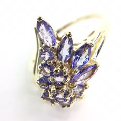 10K Tanzanite Cluster Cocktail Gold Ring 