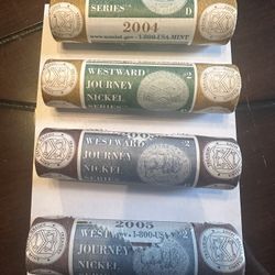 🦬 2004 P & D and 2005 P & D Westward Journey Nickels Two Roll Sets Uncirculated Bison and Peace Medal