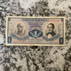 One Peso Colombian Bank Note 1964