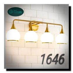 HAHZT Brass Gold Bathroom Light Fixtures 4-ights Vanity Lights with Milky White Frosted Glass Shade