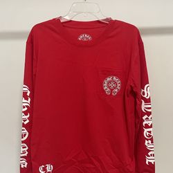 Chrome Hearts Red Long Sleeve Men's Graphic Logo Cotton Crew Neck T-Shirt Size m 