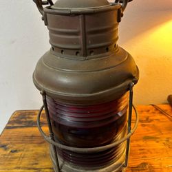 Lámpara De Barco Farol Bronce Cristal Rojo Muy Antigua