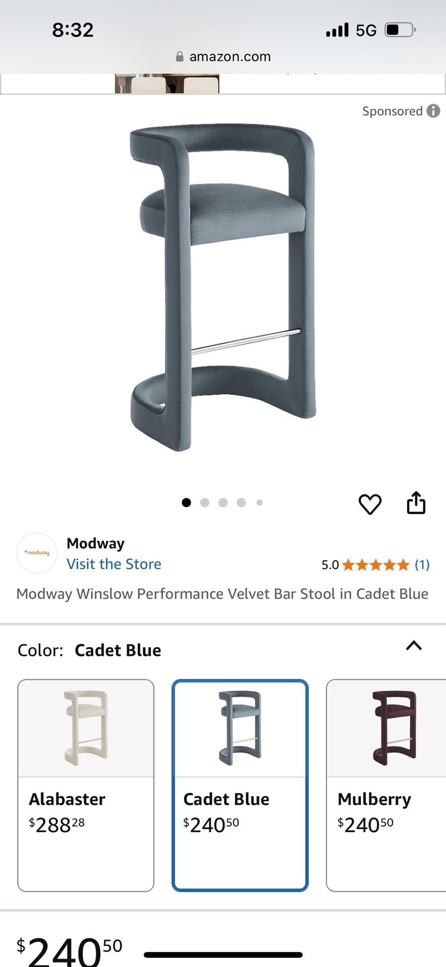 Modway Winslow Bar stool Cadet blue Set Of 4