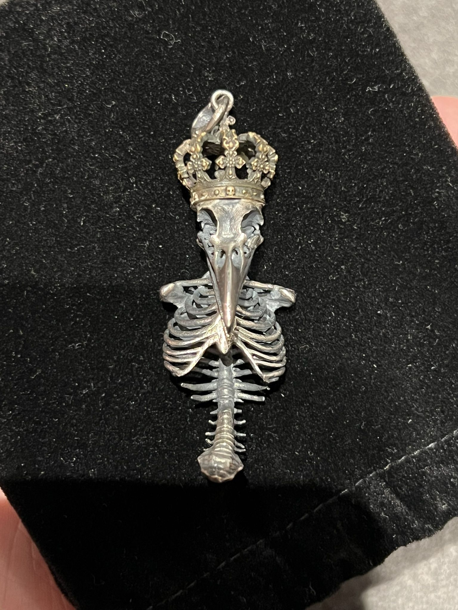 Handcrafted Silver Raven Skeleton necklace