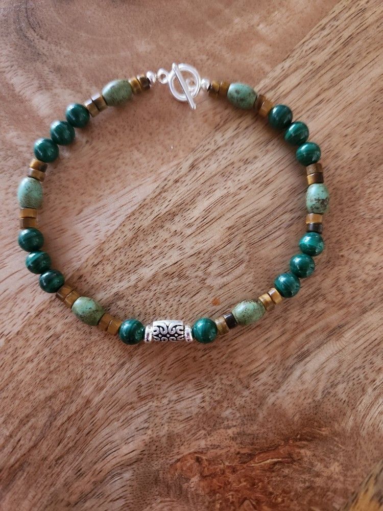SS Green Turquoise Malachite Bali Bracelet