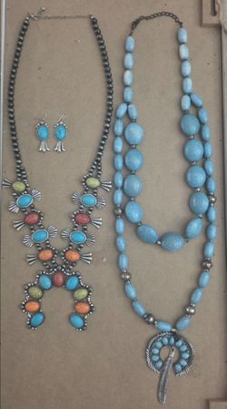 Southwestern Style Faux Turquoise Statement Jewelry Lot - 3 Pieces