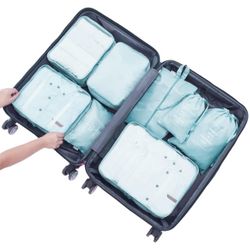 Packing Cubes 8 Pcs Travel Cubes for Suitcase Luggage Storage Bag Packing Organizers (Light Blue)