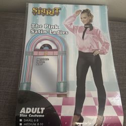 New Women’s Spirit Halloween Pink Satin Jacket & Scarf Costume Size X-Large