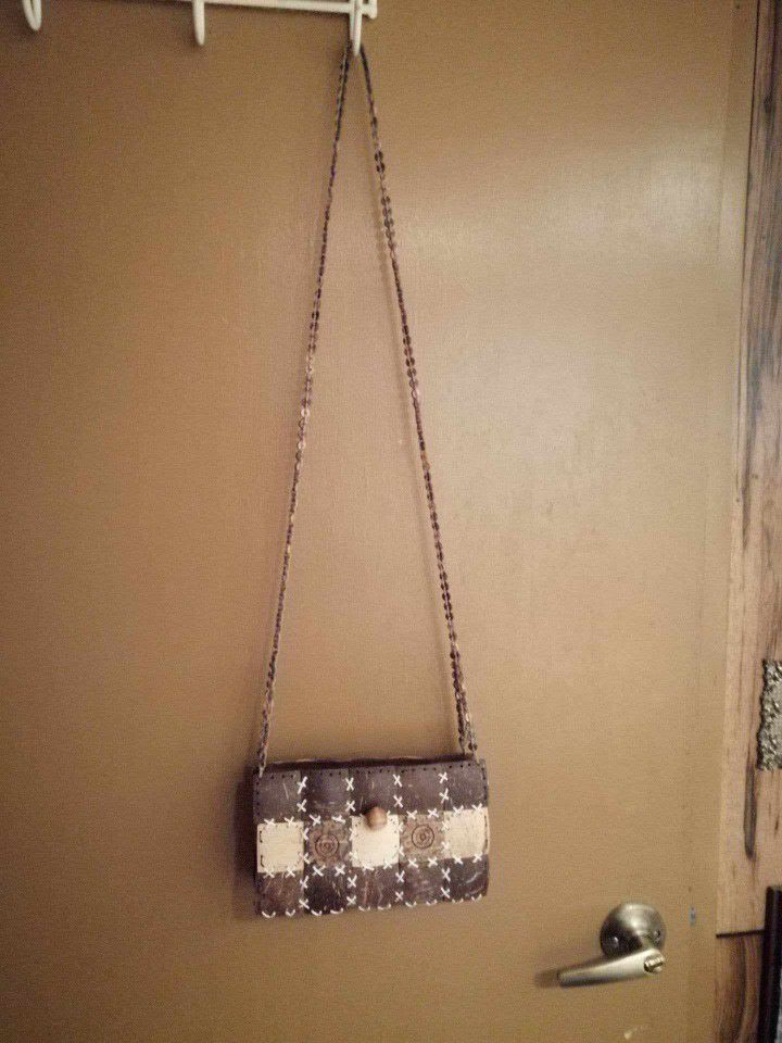 Boho Coconut Shell Woven Patchwork Brown Handbag Purse 

