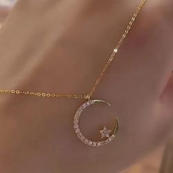 Exquisite Zirconia Pendant - Star Moon chain