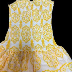 Girls Yellow & White Smocked Embroidered Dress 