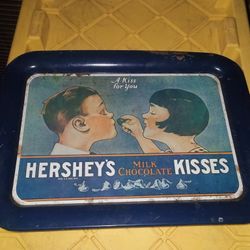 Vintage Hershey's Kisses Dark Blue Metal Tray A KISS FOR YOU 17.5"L x11 3/4"W
