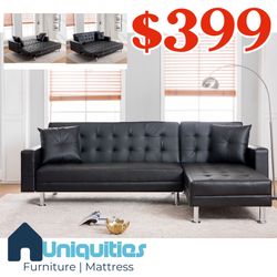 Black Sectional Sleeper Sofa With Reversible Chaise Couch ✅ Financing Available - Bad or No Credit Accepted ✅ 