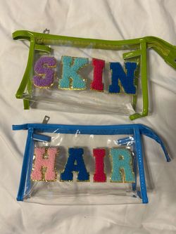 Clear Zip Pouches with Letter Patches – Set of 2