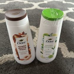 Dove limited edition nourishing body washes in the scents Maple Glazed Donut and Garden Tea Party English Pear Blossom