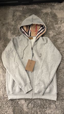 Burberry Gray Zip-Up Hoodie with Nova Check Lining