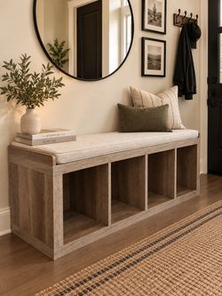 Wood Storage Bench with Cushion