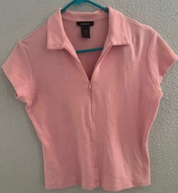 Express pink zip up polo shirt