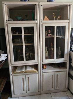 2 Pair of Wambold White Oak Entertainment Center Display Backlit Cabinets