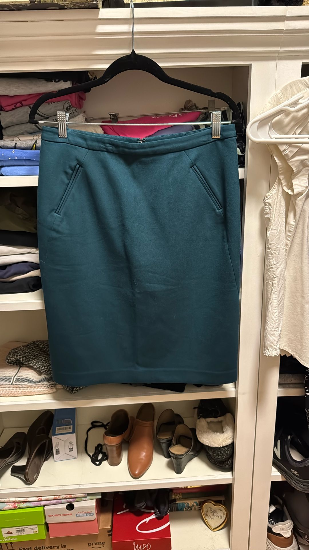 Dark teal pencil line skirt