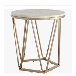 SEI Furniture Luna 22" Round Faux Stone Top Accent End Table in Champagne