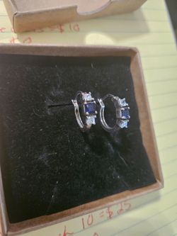 Princess cut sapphire and cz silver earrings