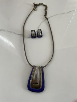 Necklace & Earring Set (purple/silver/gold tone)
