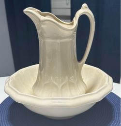 Handmade white vintage ceramic picture and Wash ball – 1979 Handmade white vintage ceramic picture and Wash bowl – 1979