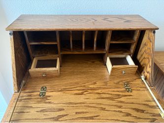 Oak Secretary Desk & Two Drawer File Cabinet