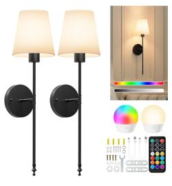 Rechargeable Battery Operated Wall Sconces Set of 2, Cordless Wall Lights