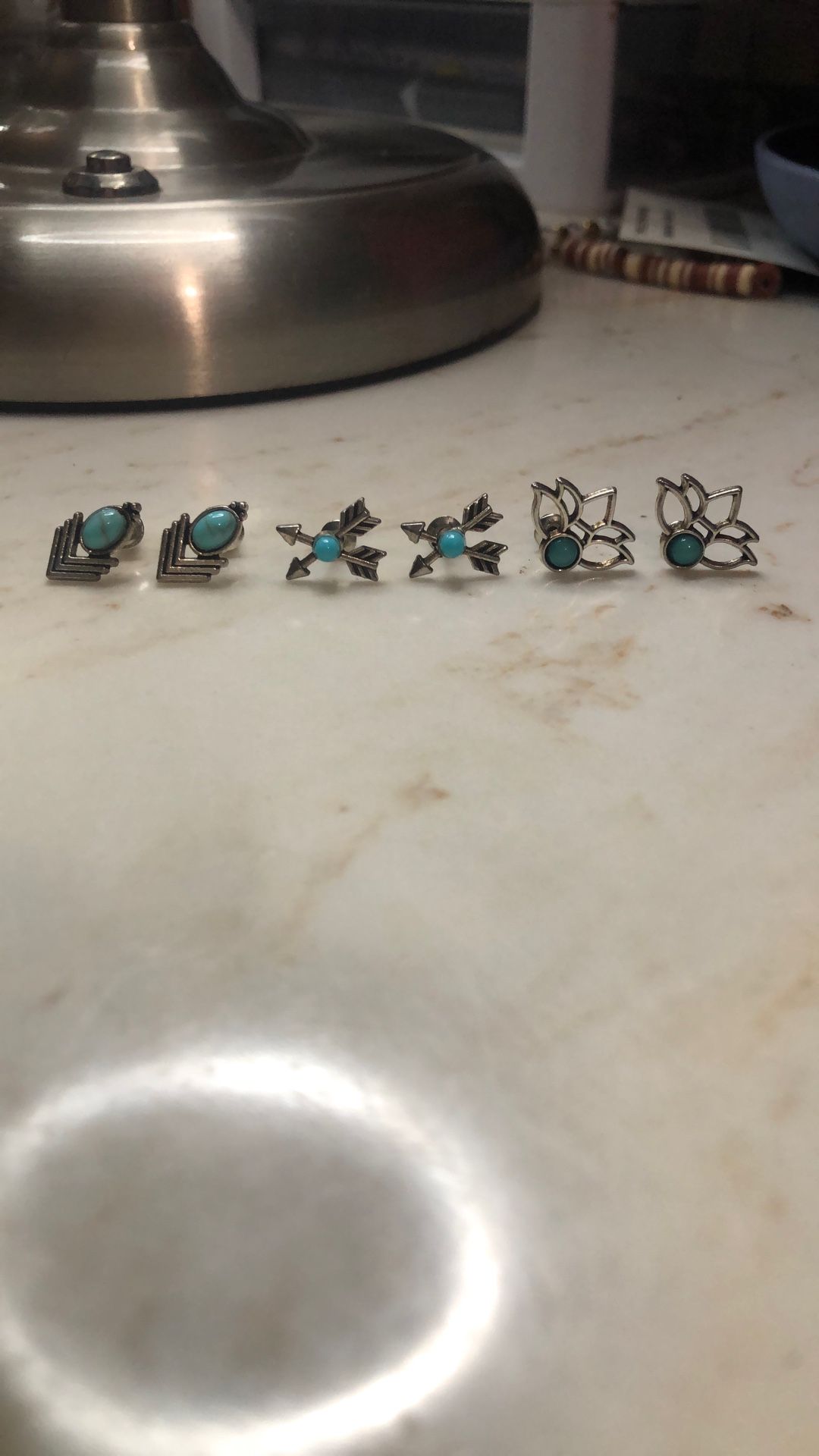 3 Piece Turquoise Western Stud Earrings