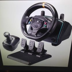 New Gaming Pro Racing Wheel With Full Rotation, 6 Speed Shifter & Pedals For All Consoles & PCs 