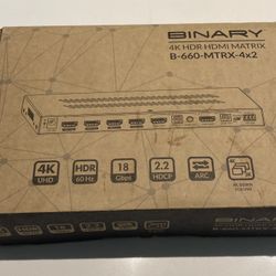 Binary 4K HDR HDMI Matrix Switch B-660-MTRX-4x2 – Brand New