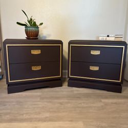 MCM Black and Brass Vintage Large Nightstands or End Tables