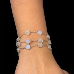 Handmade Moonstone Bracelet - 925 Sterling Silver | 9-Inch | 18g
