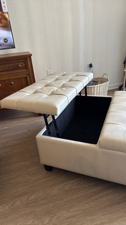 Cream Leather Tufted Ottoman