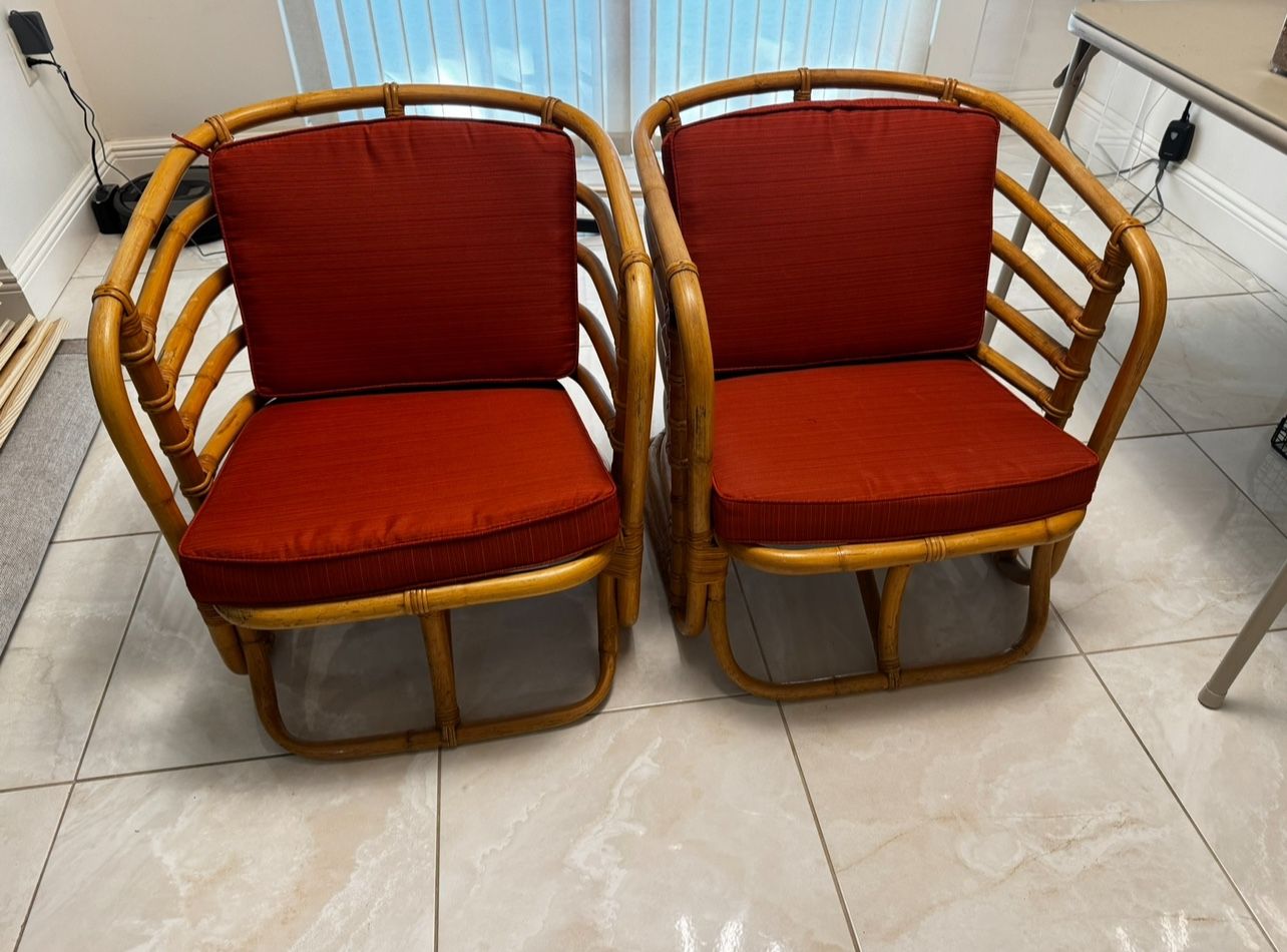 Pair Of Vintage Art Deco, Bamboo Style Rattan Chairs From The 1960S