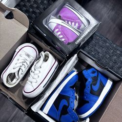 Bundle of 3 toddler shoes – Nike Jordans (like new), Converse (white & purple), all infant sizes. Great condition! Retail for over $100 total – sellin
