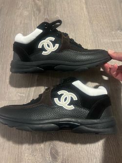 Chanel Black,White and Brown Logo Sneakers