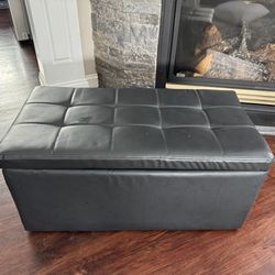 Black leather storage Ottoman