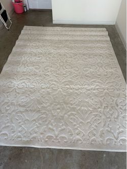 Cream Damask Textured Area Rug 8x 10
