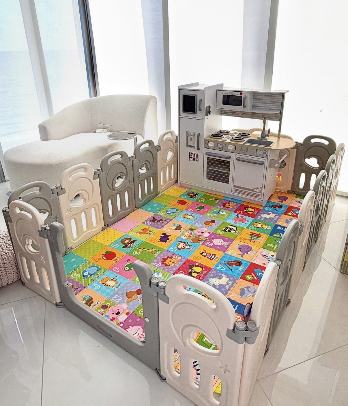 Like New Play Yard | Fortella Cloud Castle Foldable Playpen, Baby Safety Play Yard with Activity Wall